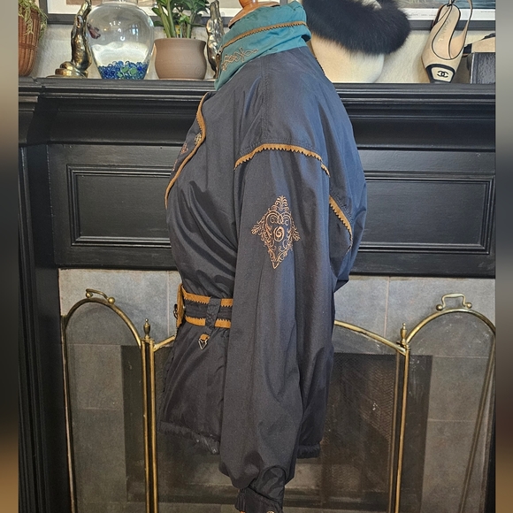 Vintage Obermeyer Geneva Embroidered Suede Trim Belted Ski Jacket 12P - Picture 7 of 14